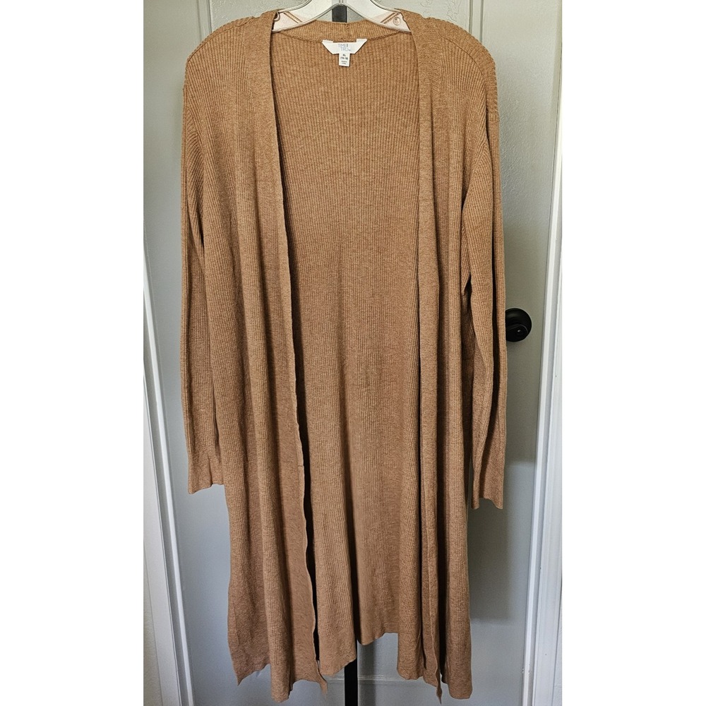Time and Tru Brown Camel Ribbed Longline Cardigan Womens XL Open Front Sweater